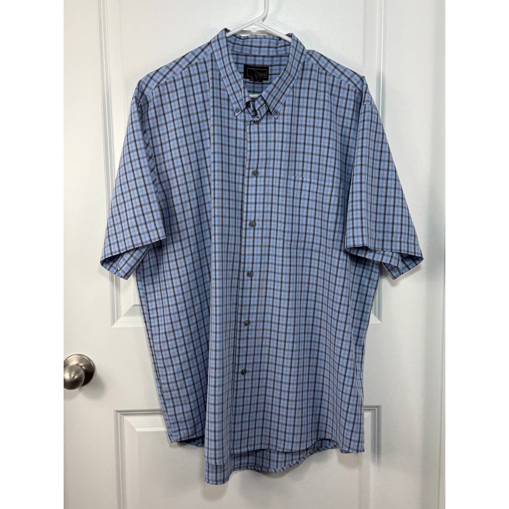 Cezani Mens XL Blue Black Plaid Short Sleeve‎ Button Down Modal Blend Shirt Dad